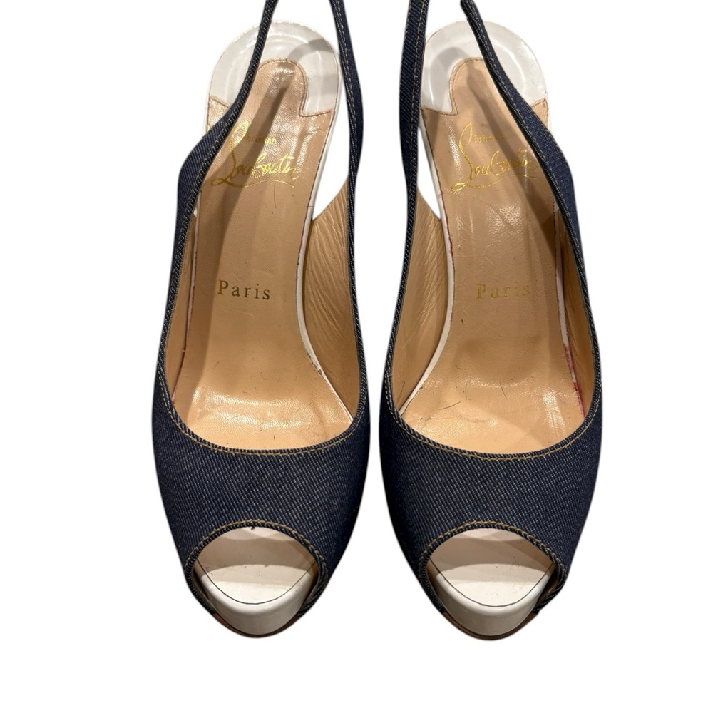 Christian Louboutin Navy Peep Toe Slingbacks